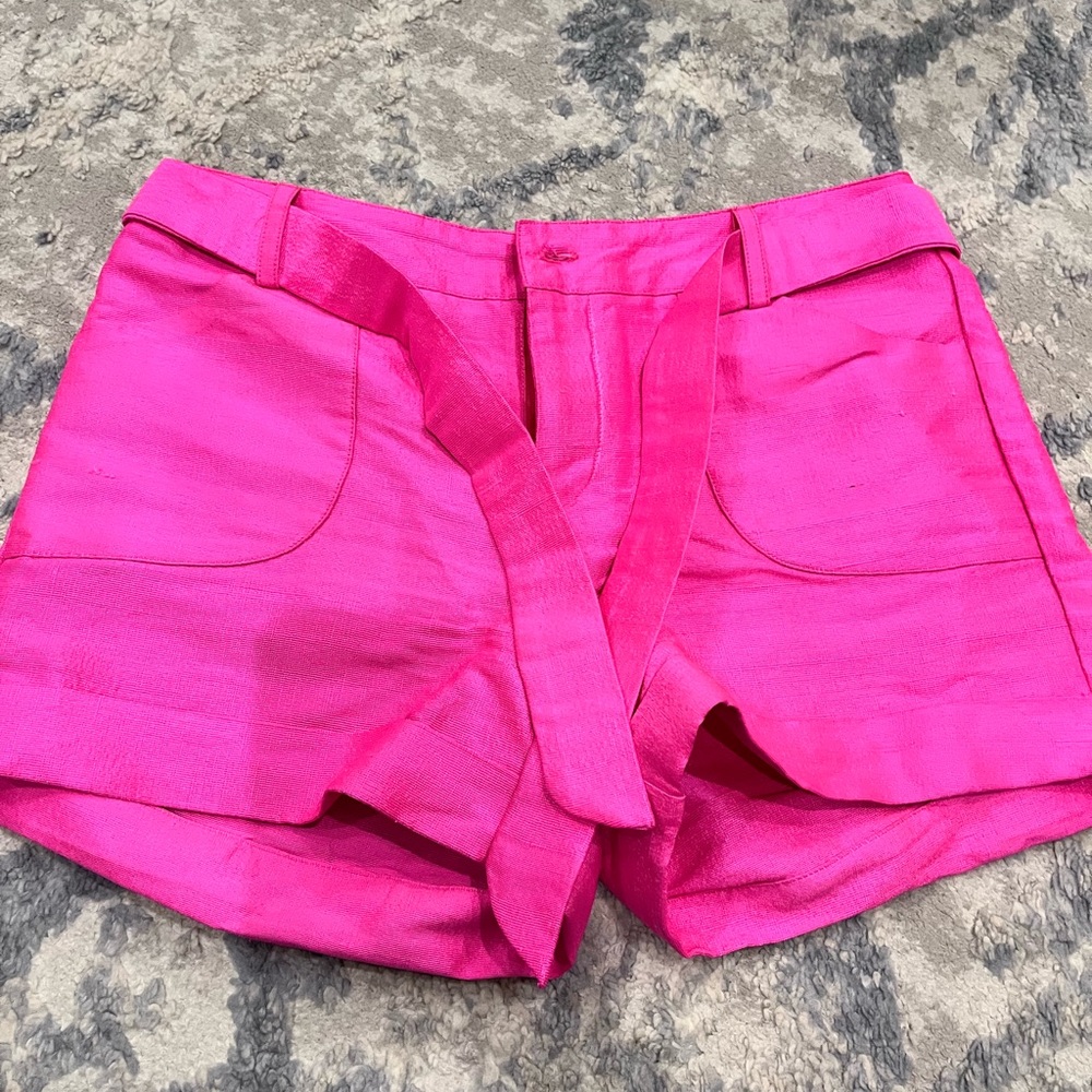 Smith bright pink silk linen shorts with